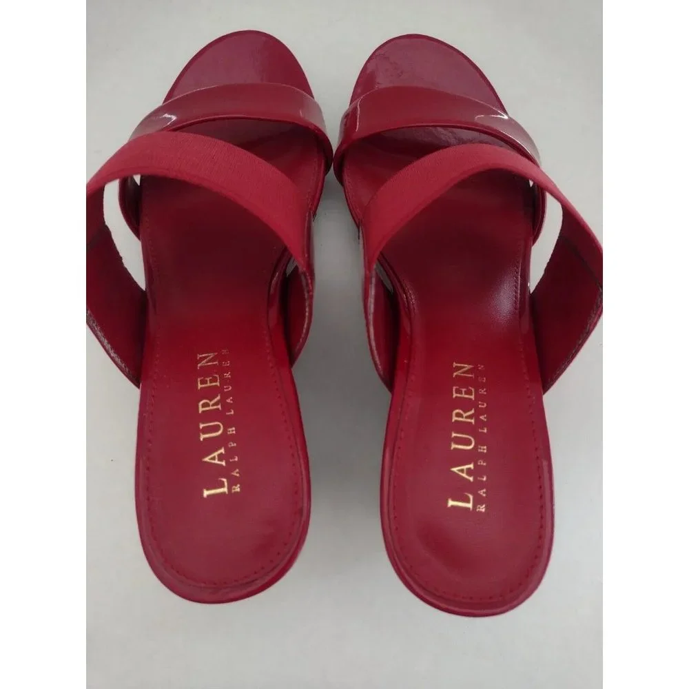 Lauren Ralph Lauren Rhianna Wedge Heels Size 5.5 B Red Slide Leather Sandals - Picture 10 of 10